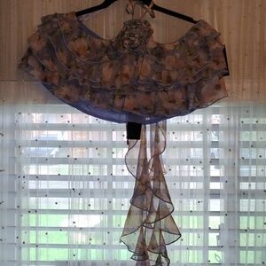 JLUXLABEL Light Blue Sheer Ruffled Halter Top, Size: S, NWT